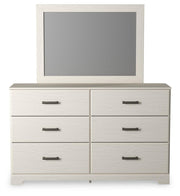 Stelsie White King Panel Bed, Dresser, Mirror and Nightstand - B2588B17