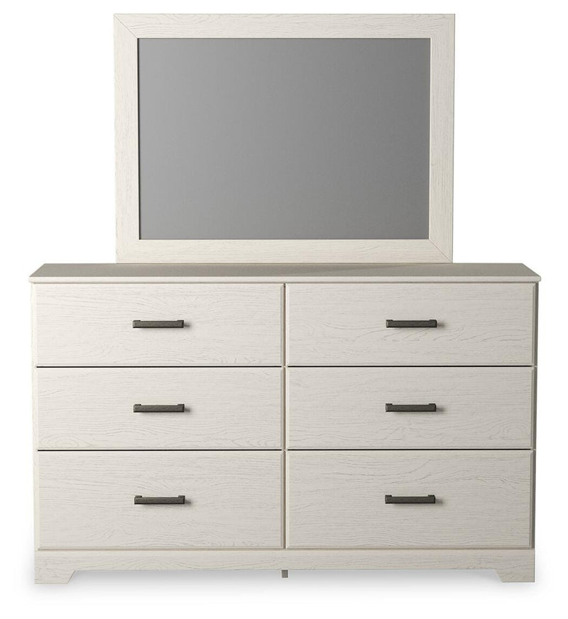 Stelsie White King Panel Bed, Dresser, Mirror and Nightstand - B2588B17