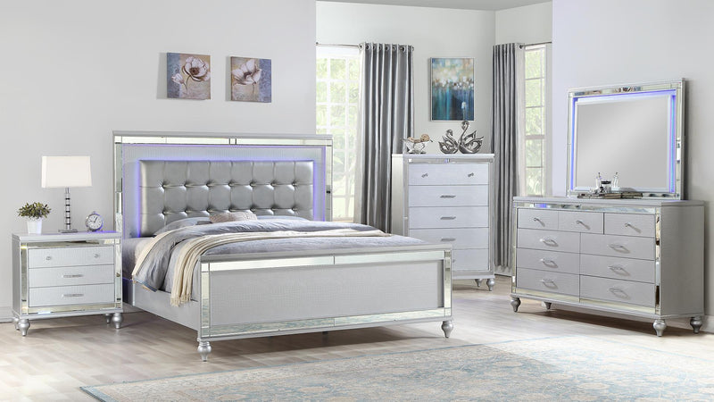 Sterling Full 5 Pc Bedroom Set in Silver - Sterling Full 5 Pc Bedroom Set in Silver