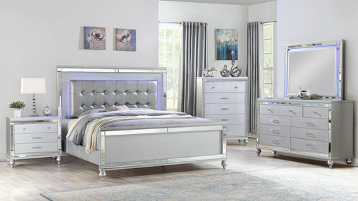 Sterling Full 5 Pc Bedroom Set in Silver - Sterling Full 5 Pc Bedroom Set in Silver
