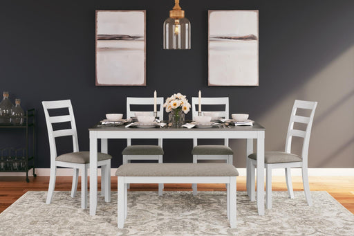 Stonehollow Dining Table and Chairs with Bench (Set of 6) - D382-325