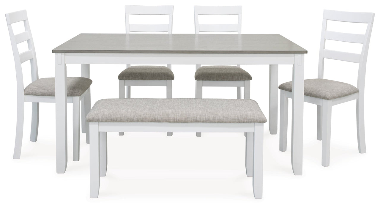 Stonehollow Dining Table and Chairs with Bench (Set of 6) - Gate FurnitureDining Table