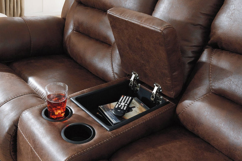 Stoneland Chocolate Power Reclining Loveseat with Console - Lara FurniturePower Reclining Loveseat