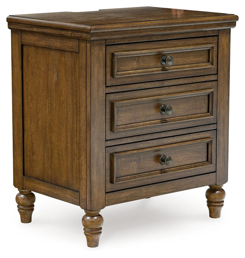 Sturlayne California King Upholstered Panel Bed with Mirrored Dresser and 2 Nightstands in Brown from Ashley - Lara Furniture