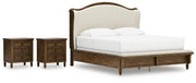 Sturlayne King Upholstered Panel Bed with 2 Nightstands in Brown from Ashley - Lara Furniture