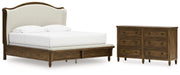 Sturlayne King Upholstered Panel Bed with Dresser in Brown from Ashley - Lara Furniture