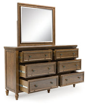 Sturlayne King Upholstered Panel Bed with Mirrored Dresser and 2 Nightstands in Brown from Ashley - Lara Furniture