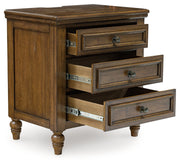 Sturlayne King Upholstered Panel Bed with Mirrored Dresser and 2 Nightstands in Brown from Ashley - Lara Furniture