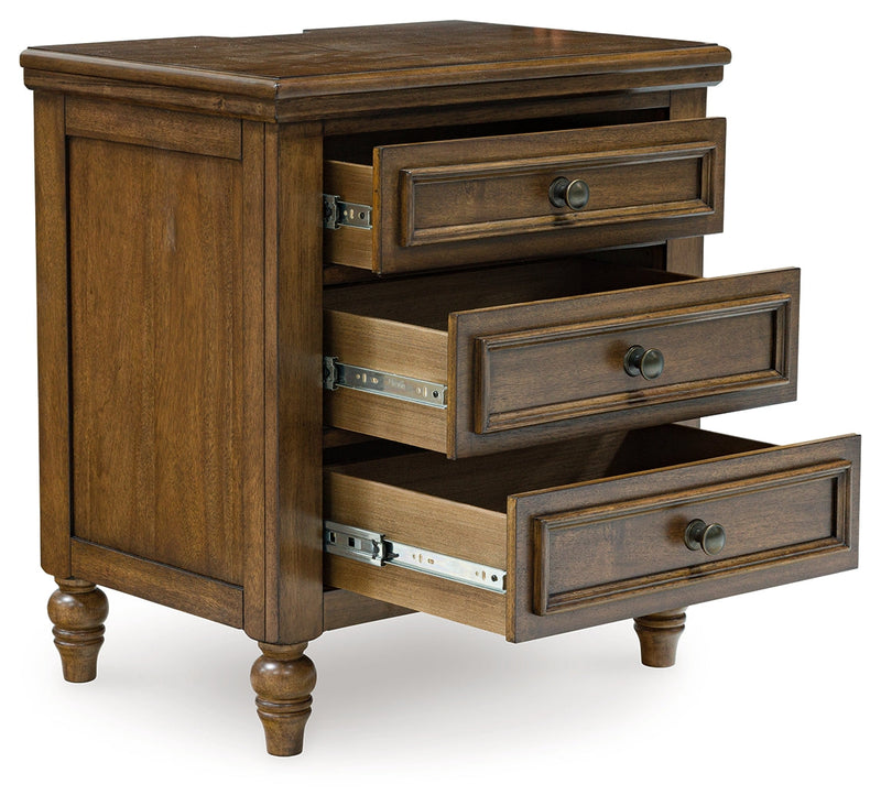 Sturlayne King Upholstered Panel Bed with Mirrored Dresser and 2 Nightstands in Brown from Ashley - Lara Furniture
