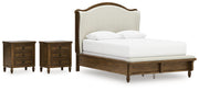 Sturlayne Queen Upholstered Panel Bed with 2 Nightstands in Brown from Ashley - Lara Furniture