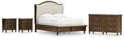 Sturlayne Queen Upholstered Panel Bed with Dresser and 2 Nightstands in Brown from Ashley - Lara Furniture