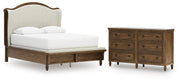 Sturlayne Queen Upholstered Panel Bed with Dresser in Brown from Ashley - Lara Furniture