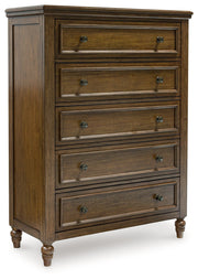 Sturlayne Queen Upholstered Panel Bed with Mirrored Dresser and Chest in Brown from Ashley - Lara Furniture