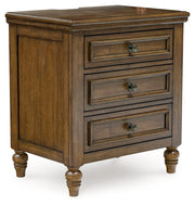 Sturlayne Queen Upholstered Panel Bed with Mirrored Dresser, Chest and Nightstand in Brown from Ashley - Lara Furniture
