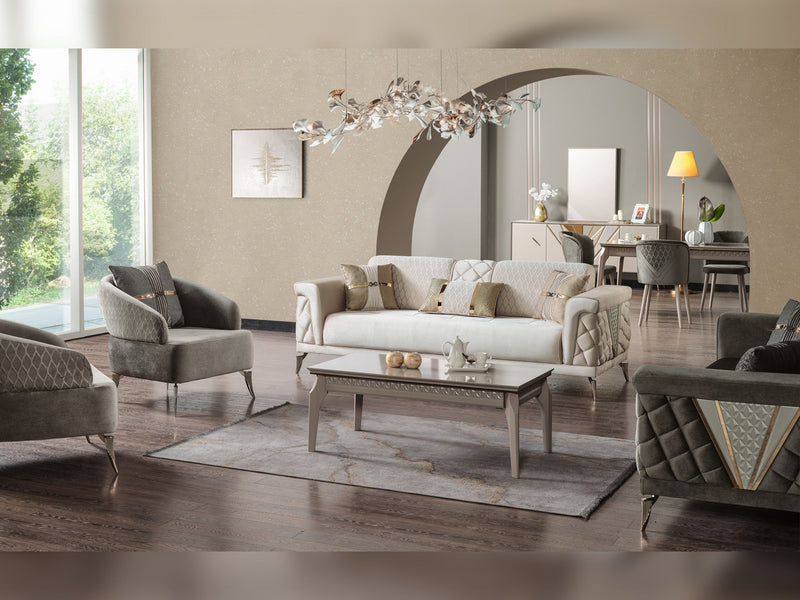 Sultan Elf 3-pieces (Sofa & Loveseat & Chair) Livingroom in Grey - Cream - 200-ELIF-SUL-A101-321