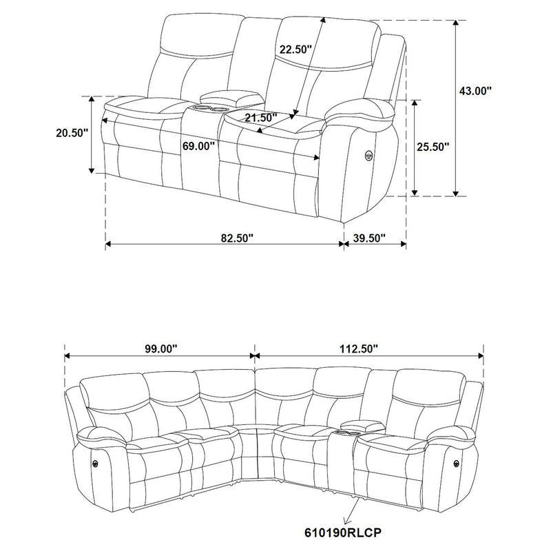 Sycamore Upholstered Power Reclining Sectional Sofa Brown - 610190P
