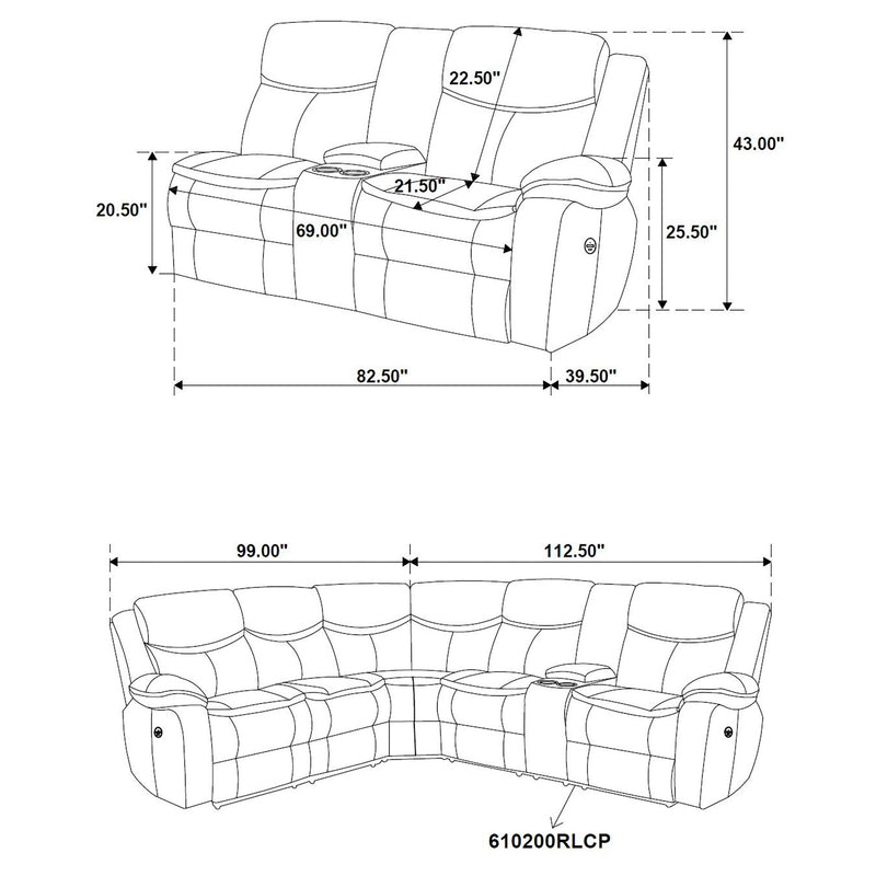 Sycamore Upholstered Power Reclining Sectional Sofa Grey - 610200P