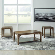[T130-3PC-Set] Langford - 3PC Coffee Table Set, Solid Rubber Wood, MDF, Acaica Veneer, Brown Each - T130-3PC-Set