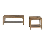[T130-3PC-Set] Langford - 3PC Coffee Table Set, Solid Rubber Wood, MDF, Acaica Veneer, Brown Each - T130-3PC-Set