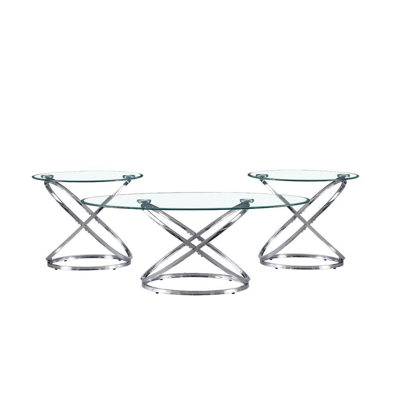 [T158-3PC-Set] Helix - 3 PC Coffee Table Set (Chrome), Metal, Glass, Chrome Each - T158-3PC-Set