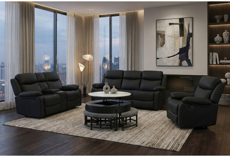 T42 Black Coffee Table With 3 Stools - T42CT+3 STOOLS-BLK