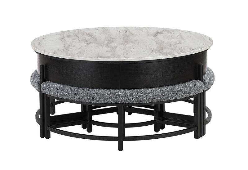 T42 Black Coffee Table With 3 Stools - T42CT+3 STOOLS-BLK