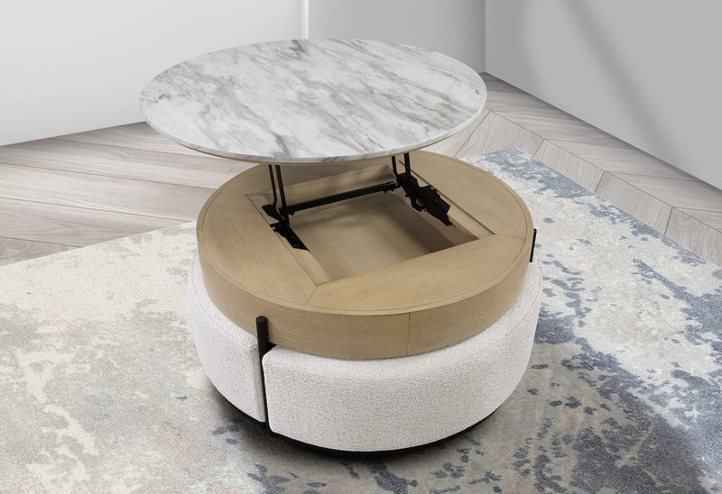 T42 Natural Coffee Table With 3 Stools - T42CT+3 STOOLS-NAT