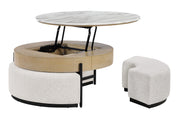 T42 Natural Coffee Table With 3 Stools - T42CT+3 STOOLS-NAT