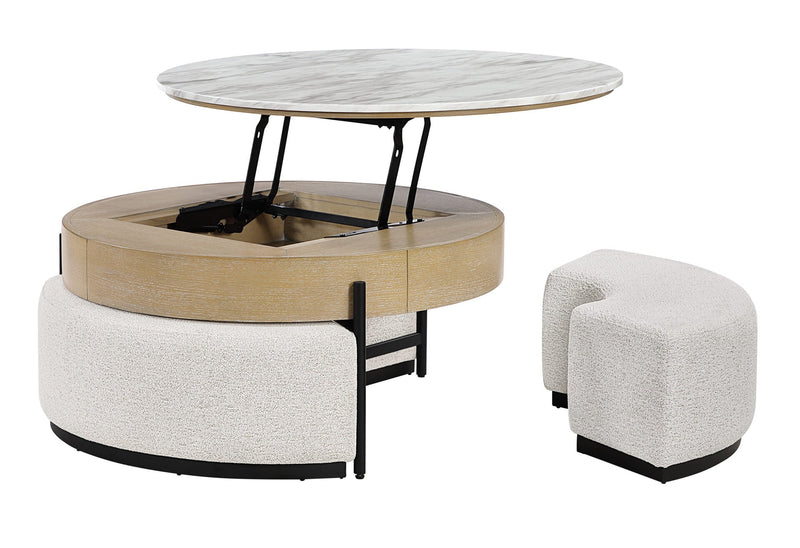T42 Natural Coffee Table With 3 Stools - T42CT+3 STOOLS-NAT