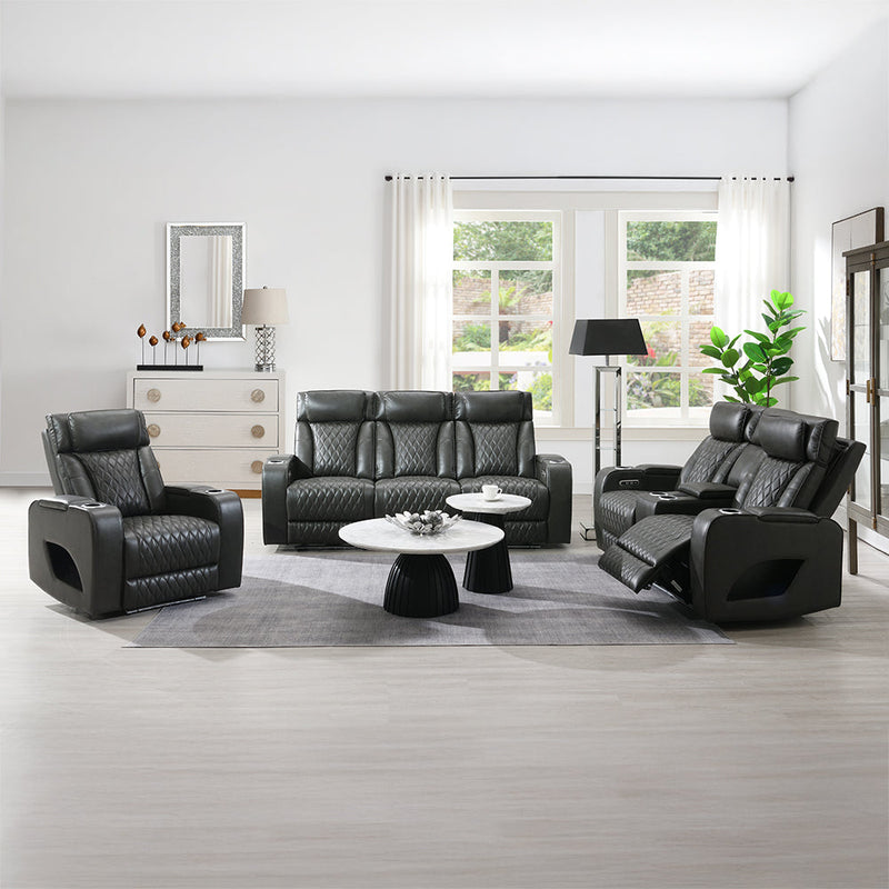 Taddeo Power Motion Sofa w/Power Headrest, USB, Wireless Charger, LED & Reading Light - LV06230