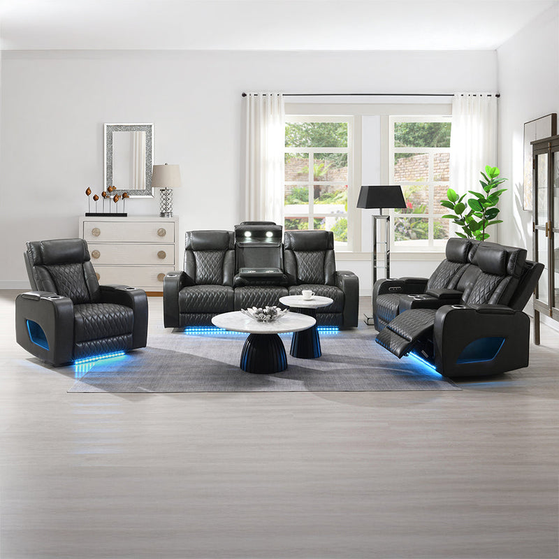 Taddeo Power Motion Sofa w/Power Headrest, USB, Wireless Charger, LED & Reading Light - LV06230