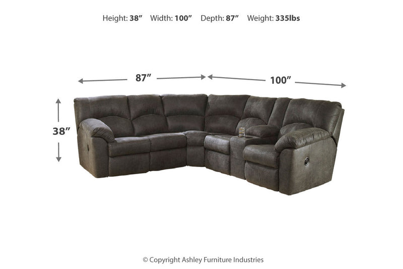 Tambo Pewter 2 - Piece Sectional with Recliner - Lara FurnitureReclining Sectional
