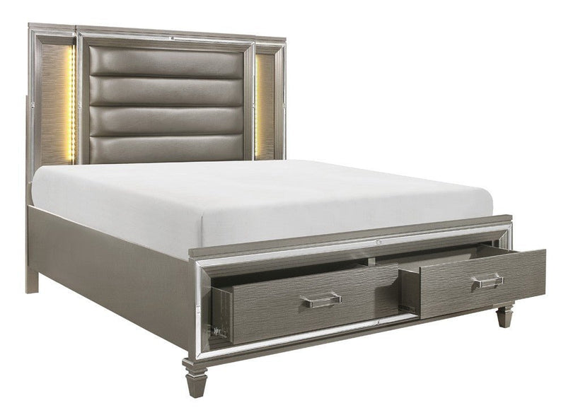 Tamsin Silver/Gray Metallic LED Upholstered Storage Platform Bedroom Set - Lara FurnitureBedroom Set