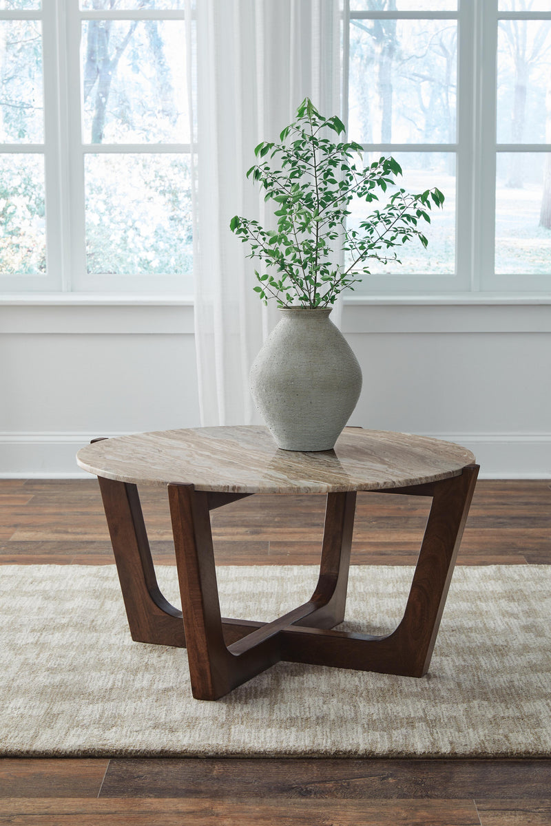Tanidore Coffee Table with 1 End Table in Warm Brown - PKG020847