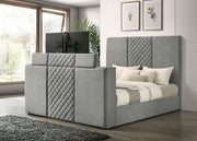 Tara 61-inch Upholstered Eastern King Panel TV Bed Grey - 315994KE