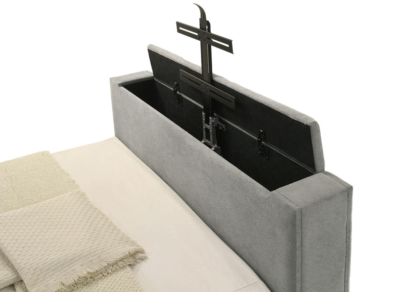 Tara 61-inch Upholstered Queen Panel TV Bed Grey - 315994Q