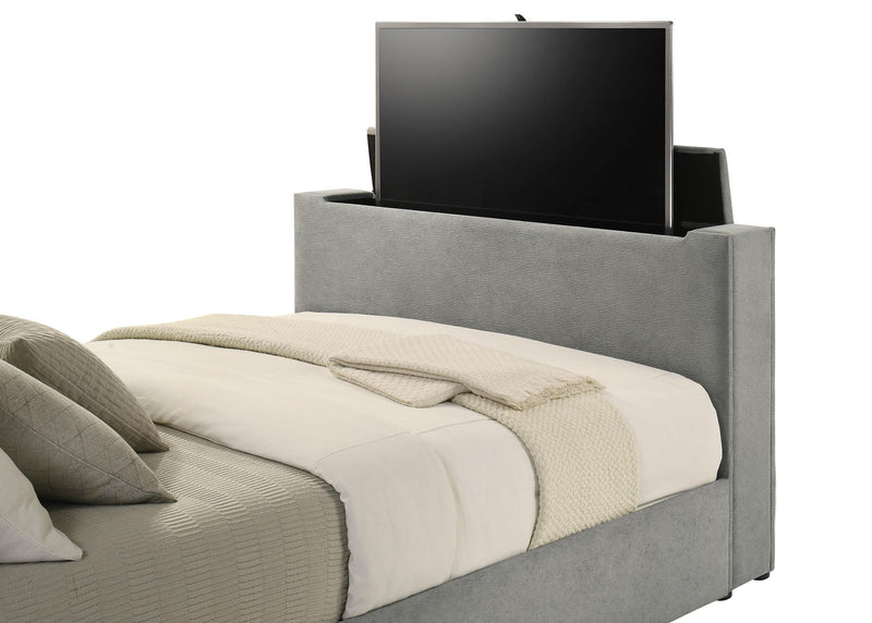 Tara 61-inch Upholstered Queen Panel TV Bed Grey - 315994Q