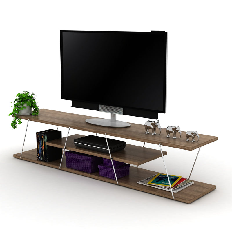 Tars Tv Stand in Walnut-Chrome - 720-TAR-TV-RF160102