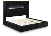 Tayleena Black Queen Upholstered Bed with Fireplace and Wireless Audio - PCB620B1