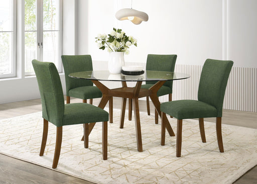 Paxton 5-Piece Round Glass Top Dining Set with Green Parsons Chairs - 122180-S5GRN
