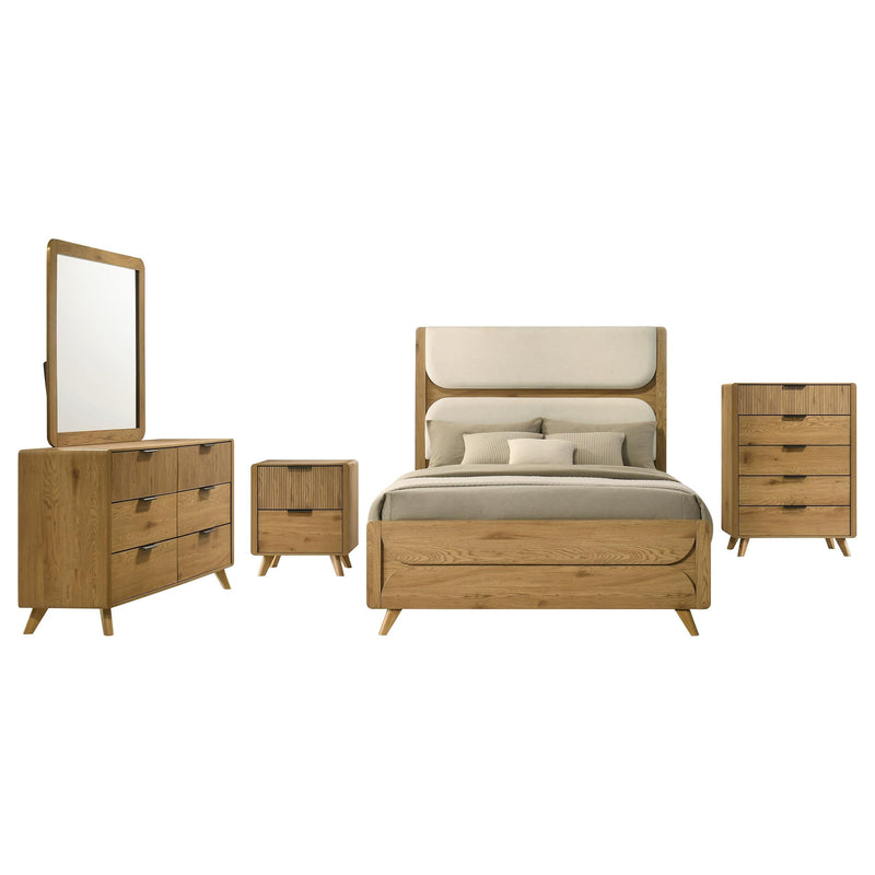 Bennett Full Cream Upholstered 5-Piece Mid-Century Bedroom Set Light Oak - 222901F-S5