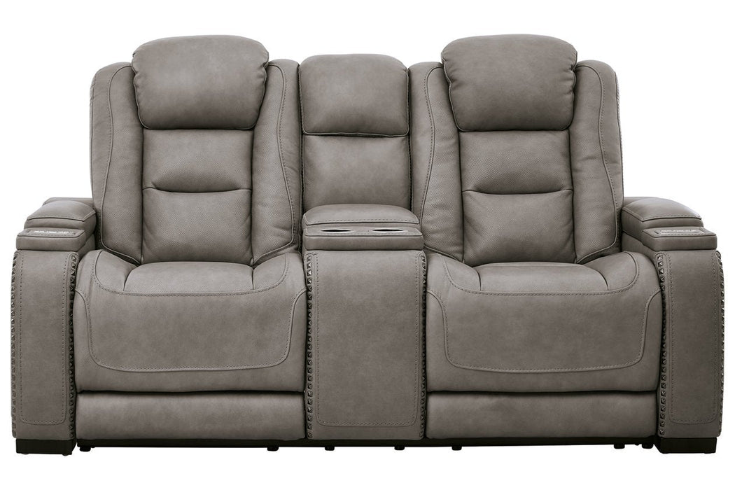 The Man - Den Gray Power Reclining Loveseat with Console - Gate FurniturePower Reclining Loveseat
