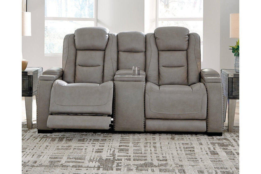 The Man - Den Gray Power Reclining Loveseat with Console - Gate FurniturePower Reclining Loveseat