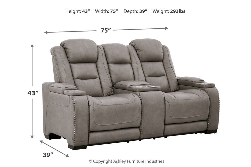 The Man - Den Gray Power Reclining Loveseat with Console - Gate FurniturePower Reclining Loveseat