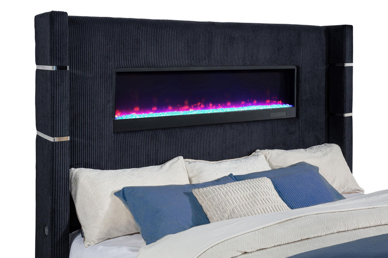 Tisdall Eastern King Flame Visualizer Wingback TV Bed Black - 315868BLKKE
