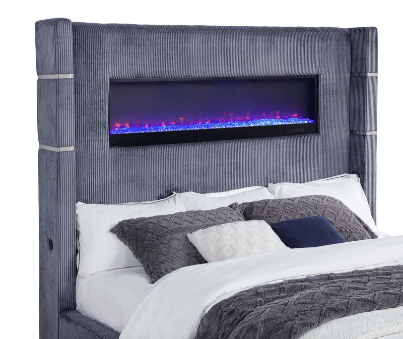 Tisdall Upholstered Cal King Flame Visualizer Bed Grey - 306030KW