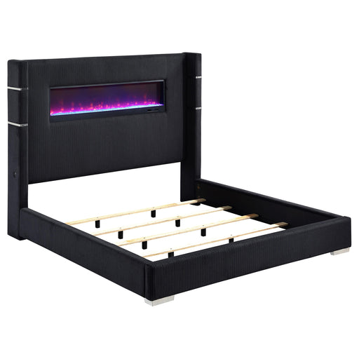 Tisdall Upholstered Eastern King Flame Visualizer Bed Black - 306031KE