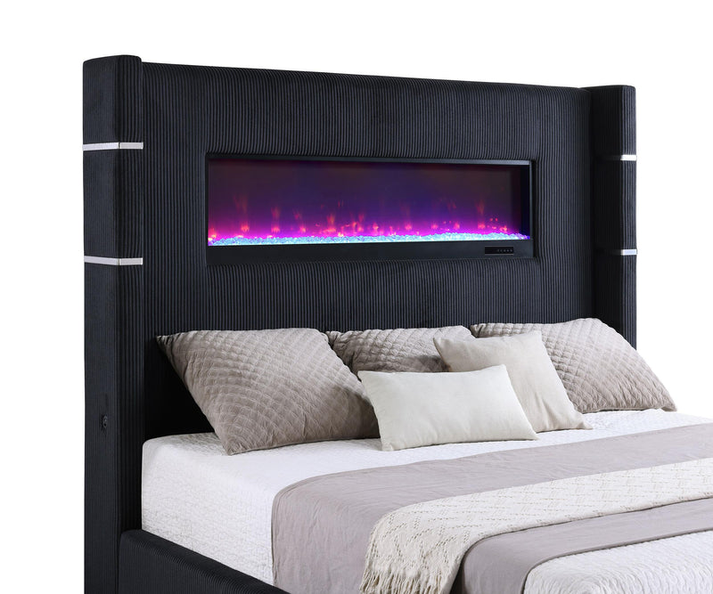 Tisdall Upholstered Eastern King Flame Visualizer Bed Black - 306031KE