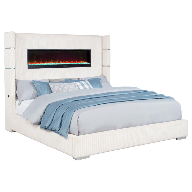 Tisdall Upholstered Eastern King Flame Visualizer Bed Cream - 306032KE