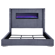 Tisdall Upholstered Eastern King Flame Visualizer Bed Grey - 306030KE